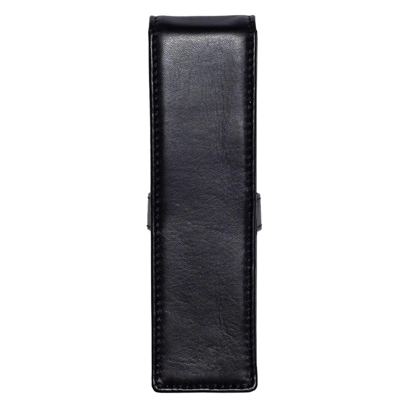 DiLoro Leather Double Pen Case Pencil Pouch Holder for Two Fountain Ballpoint Rollerball Pens and Pencils (Black) - Image 2